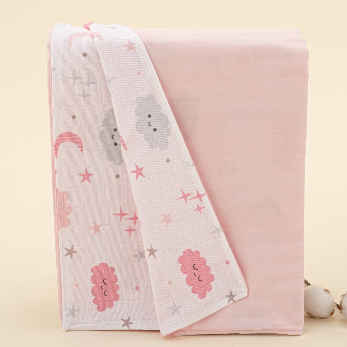 Double Sided Satin - Muslin Blanket - Pembe Saten - Pembe Bulut