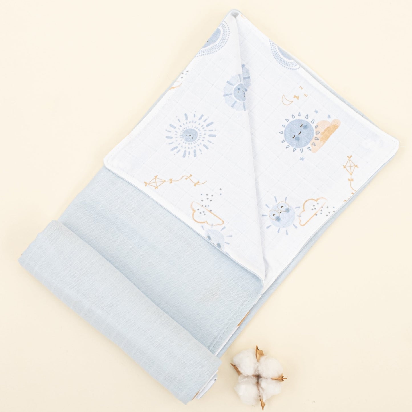 Double Side Muslin Cover - Bebe Mavi Muslin - Mavi Güneş