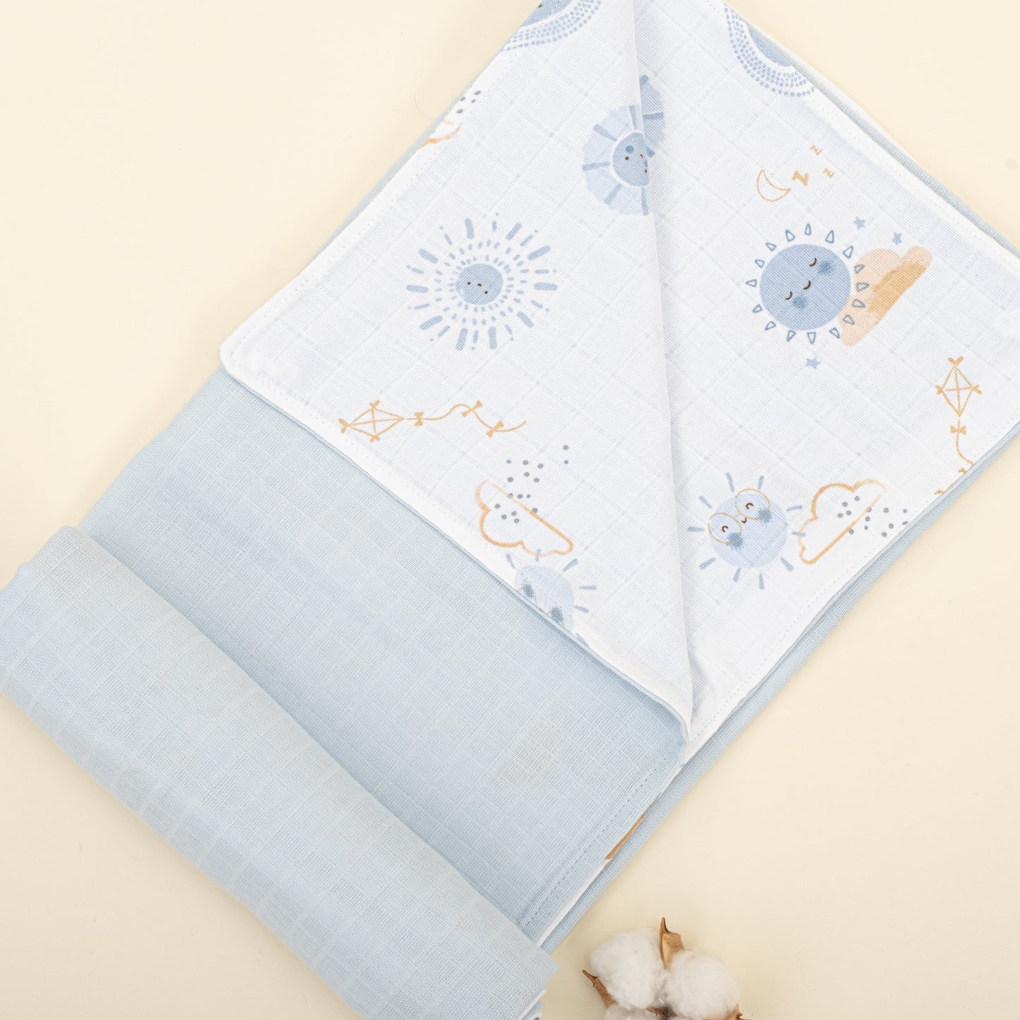 Double Side Muslin Cover - Bebe Mavi Muslin - Mavi Güneş