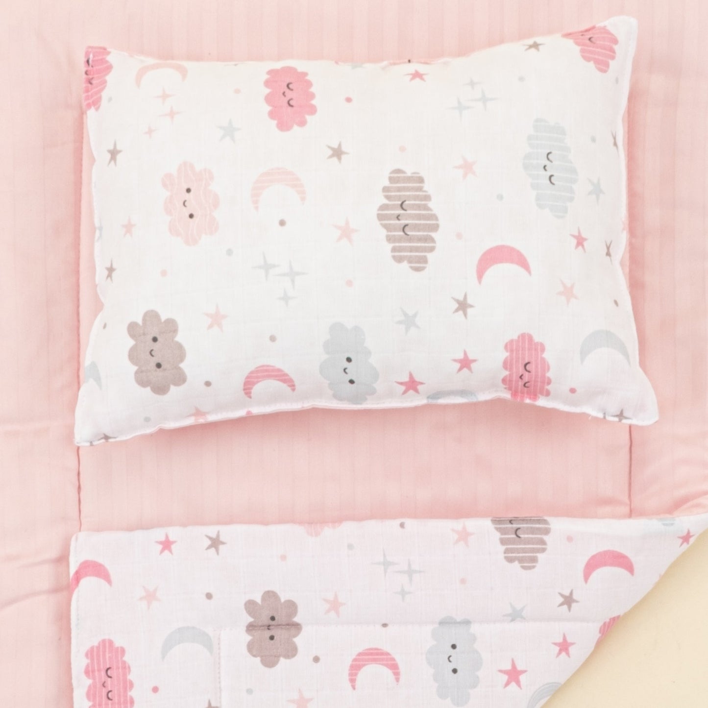 Double Sided Changing Pad and Pillow - Pembe Saten - Pembe Bulut