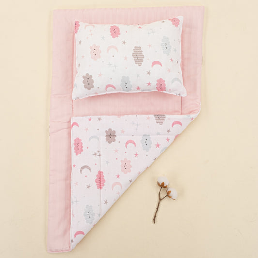 Double Sided Changing Pad and Pillow - Pembe Saten - Pembe Bulut