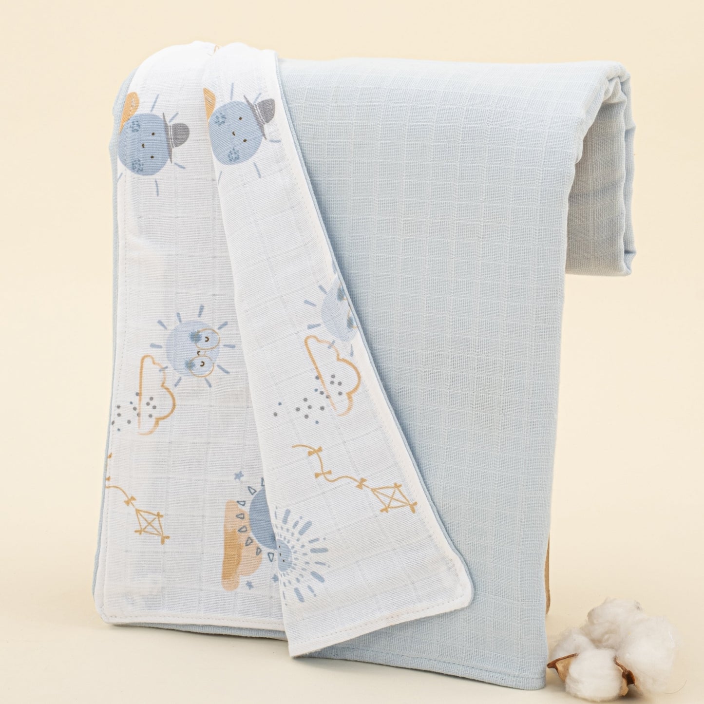 Double Side Muslin Cover - Bebe Mavi Muslin - Mavi Güneş