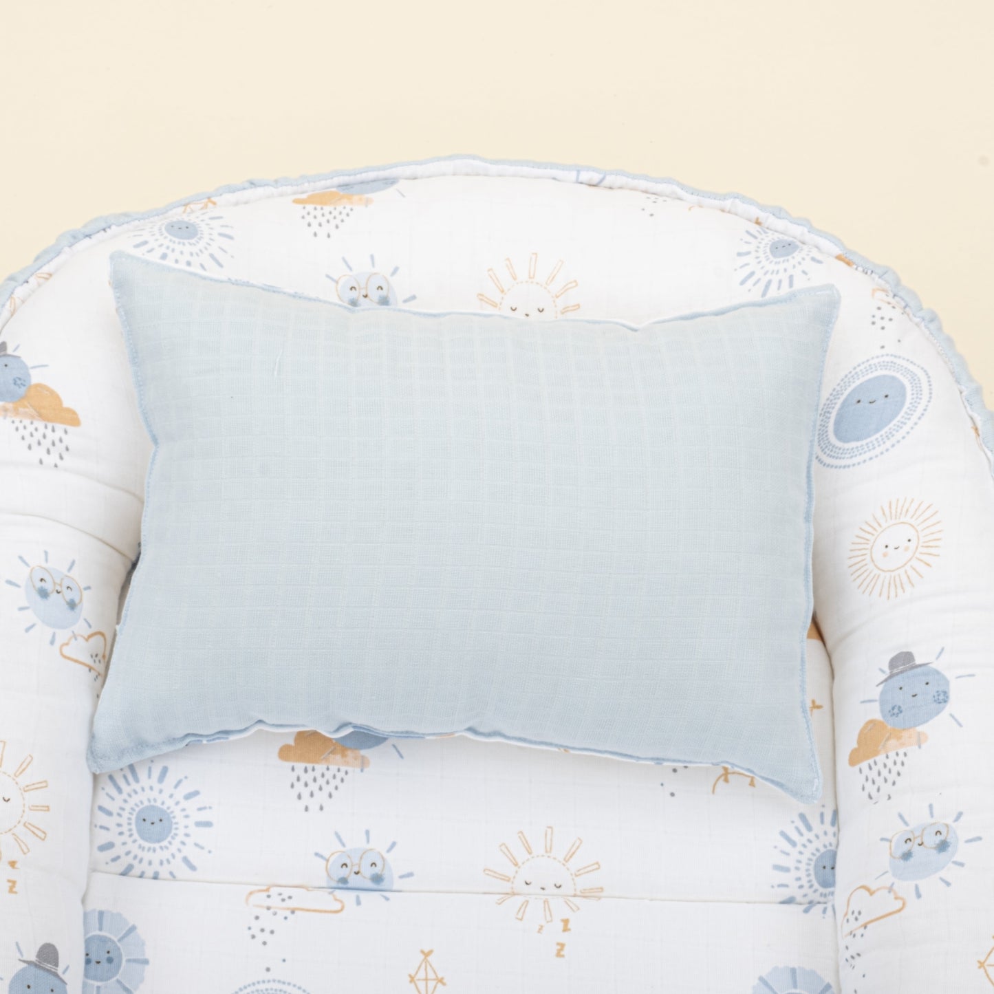 Babynest and Pillow - Çift Taraflı - Bebe Mavi Muslin - Mavi Güneş