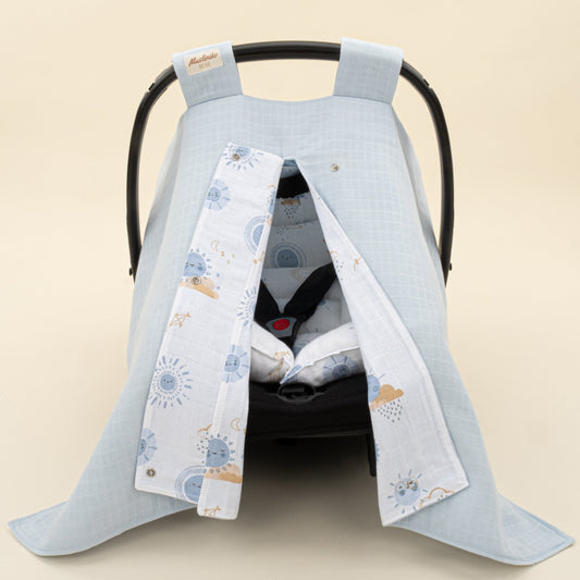 Stroller Cover Set - Double Side - Bebe Mavi Muslin - Mavi Güneş