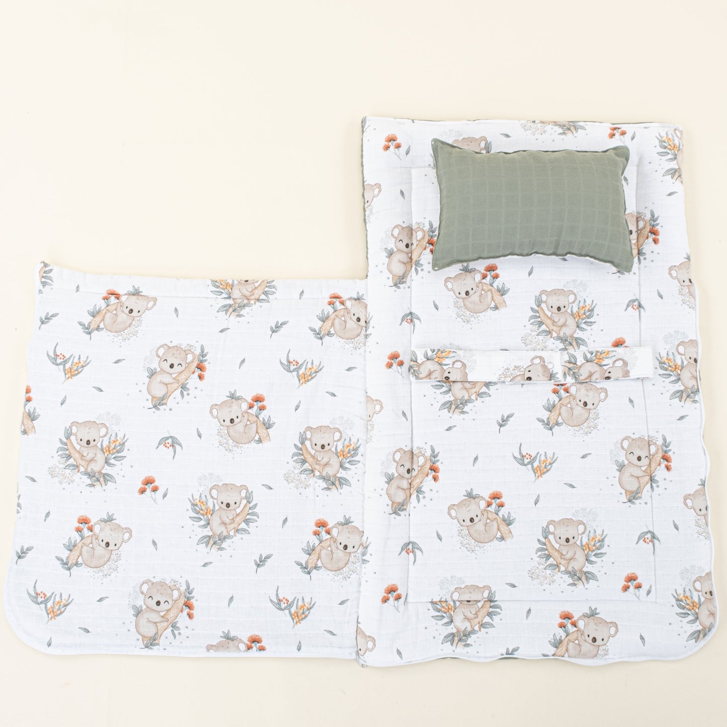 Sleeping Bag and Pillow - Haki Muslin - Koala