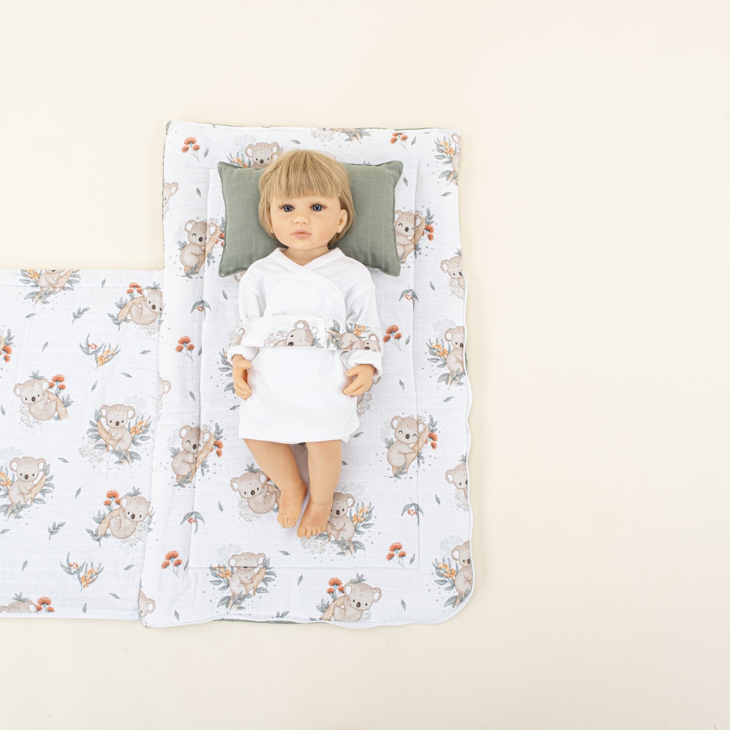 Sleeping Bag and Pillow - Haki Muslin - Koala