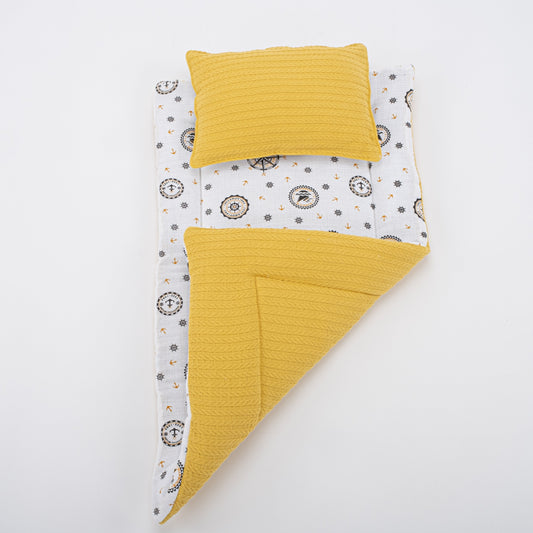 Double Sided Changing Pad and Pillow - Hardal Örgü - Sarı Gemili