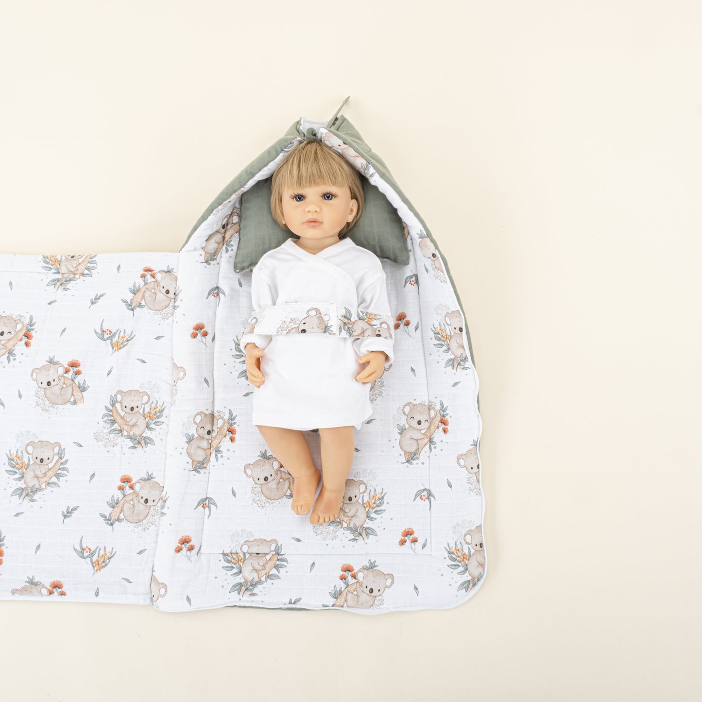 Sleeping Bag and Pillow - Haki Muslin - Koala