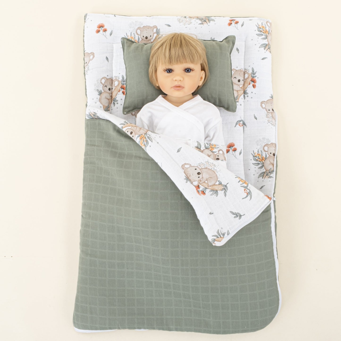 Sleeping Bag and Pillow - Haki Muslin - Koala