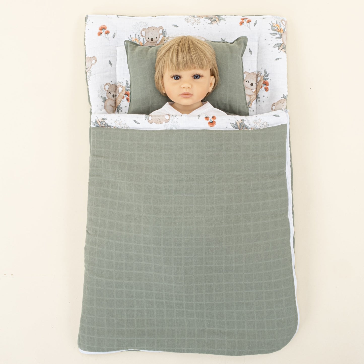 Sleeping Bag and Pillow - Haki Muslin - Koala