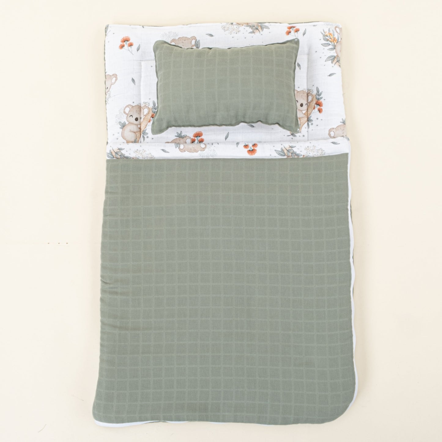 Sleeping Bag and Pillow - Haki Muslin - Koala