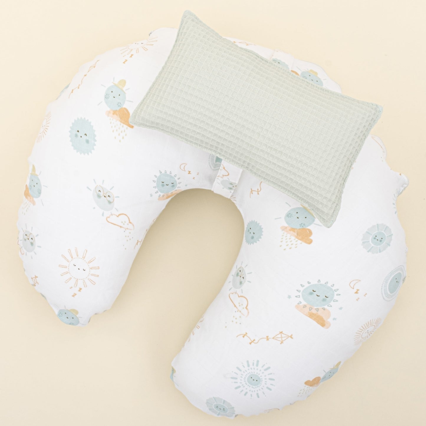 Double Sided Breastfeeding Pillow - Açık Yeşil Petek - Su Yeşili Güneş