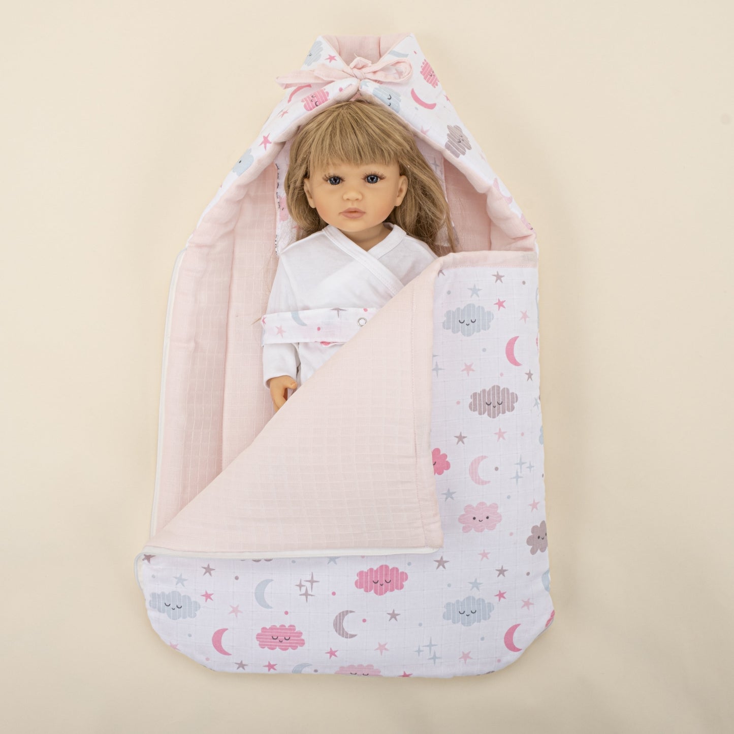 Sleeping Bag and Pillow - Bebe Pembe Muslin - Pembe Bulut