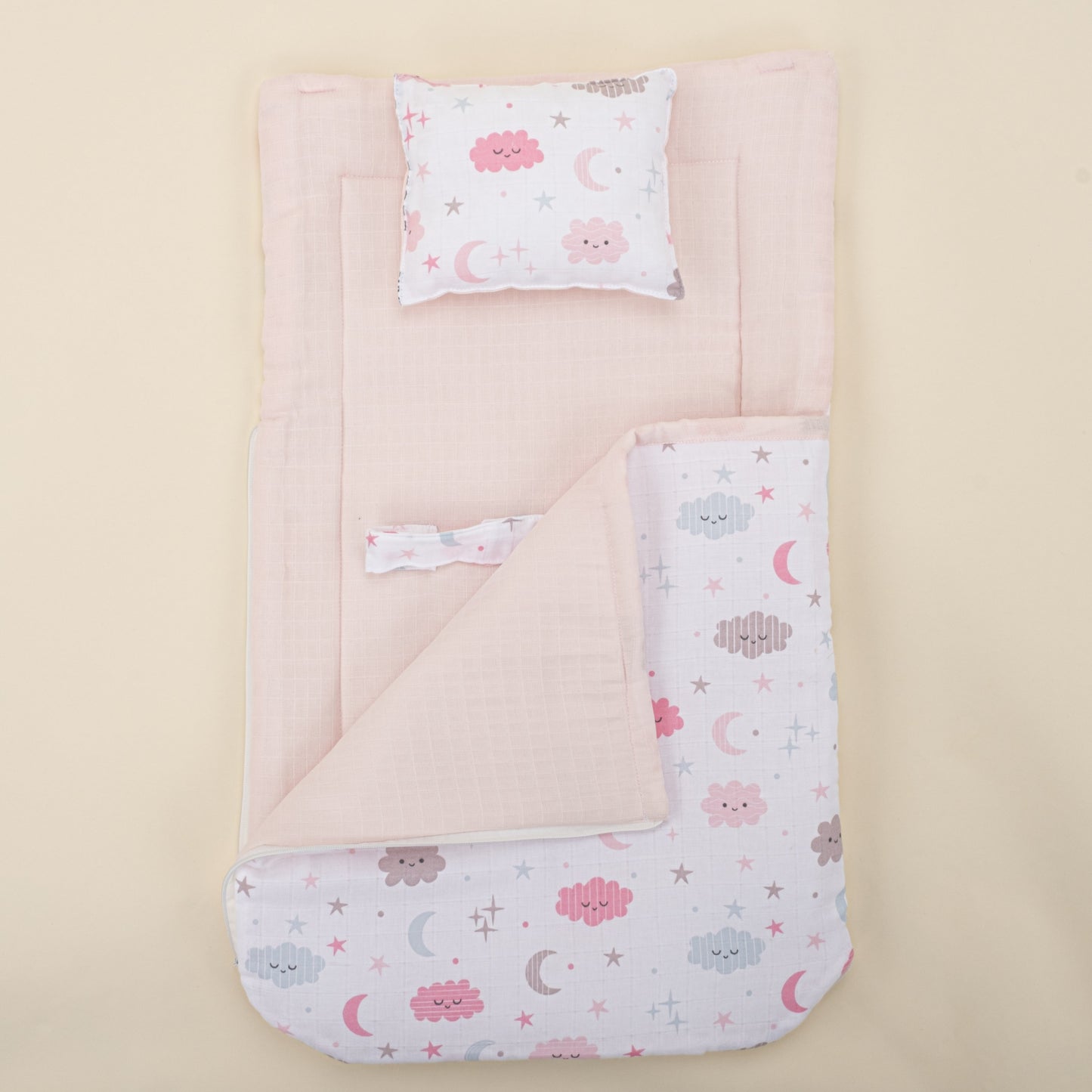 Sleeping Bag and Pillow - Bebe Pembe Muslin - Pembe Bulut