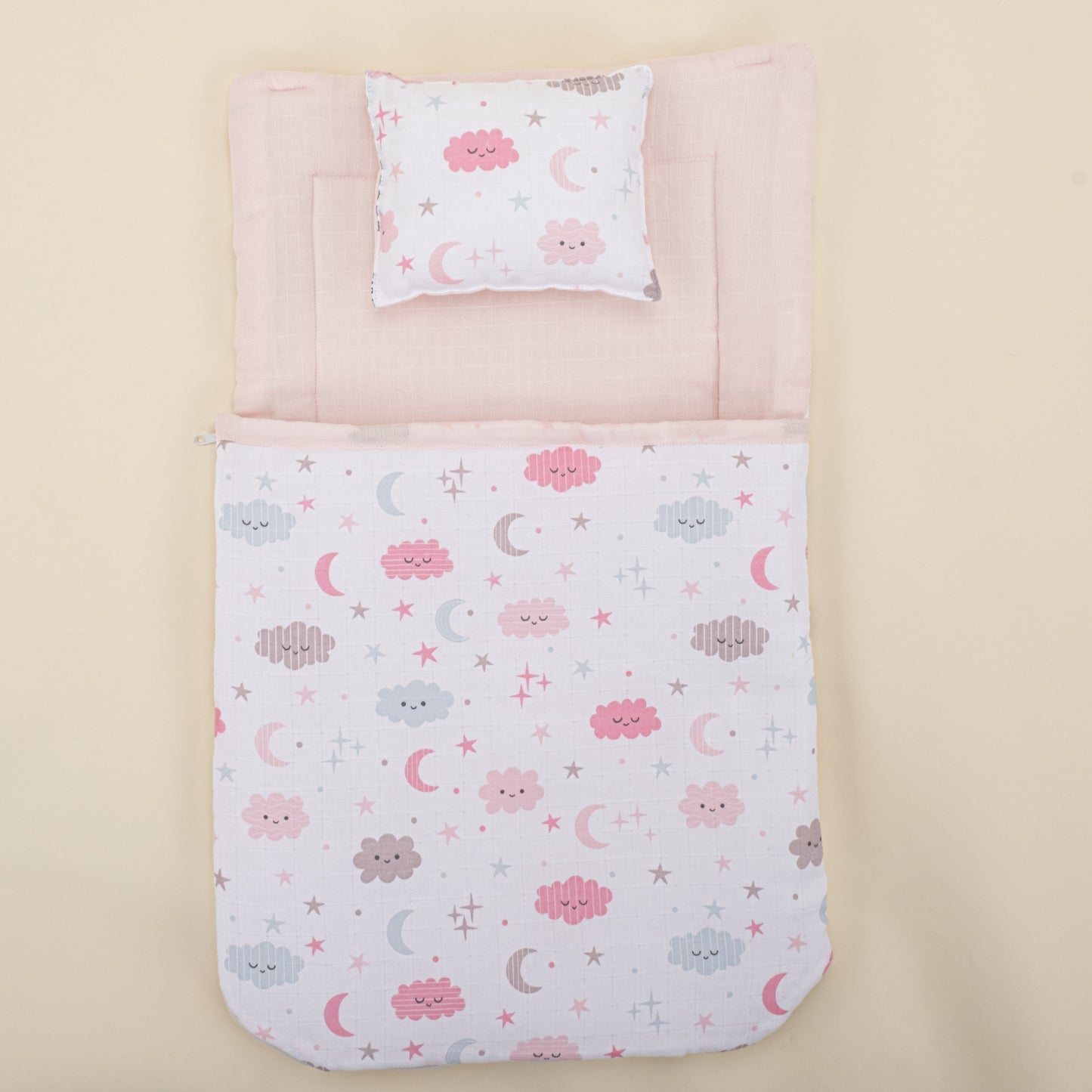 Sleeping Bag and Pillow - Bebe Pembe Muslin - Pembe Bulut