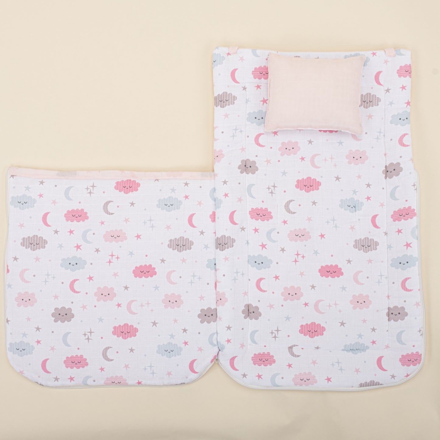 Sleeping Bag and Pillow - Bebe Pembe Muslin - Pembe Bulut