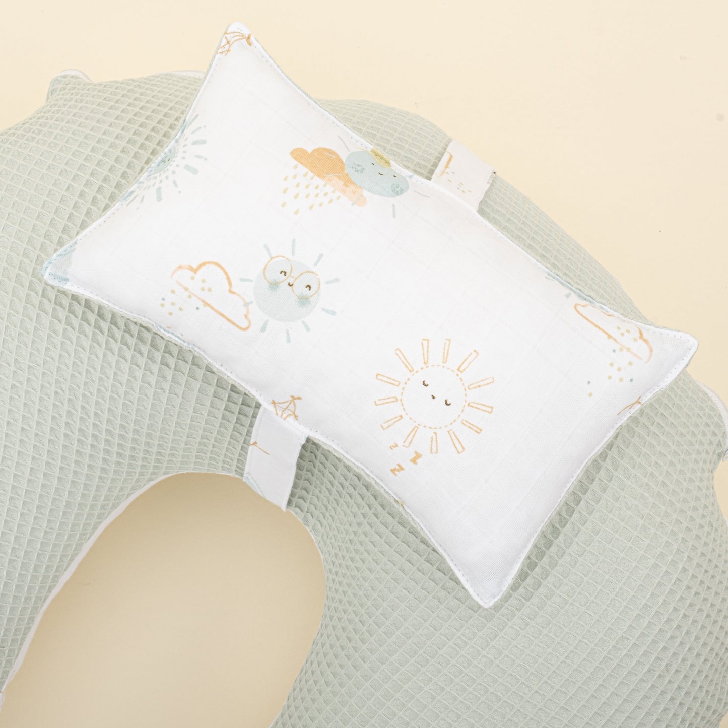 Double Sided Breastfeeding Pillow - Açık Yeşil Petek - Su Yeşili Güneş