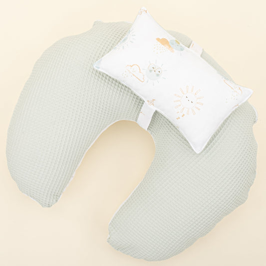 Double Sided Breastfeeding Pillow - Açık Yeşil Petek - Su Yeşili Güneş