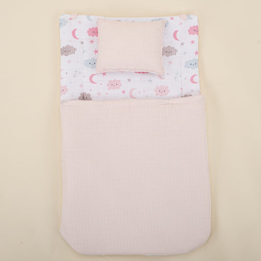 Sleeping Bag and Pillow - Bebe Pembe Muslin - Pembe Bulut