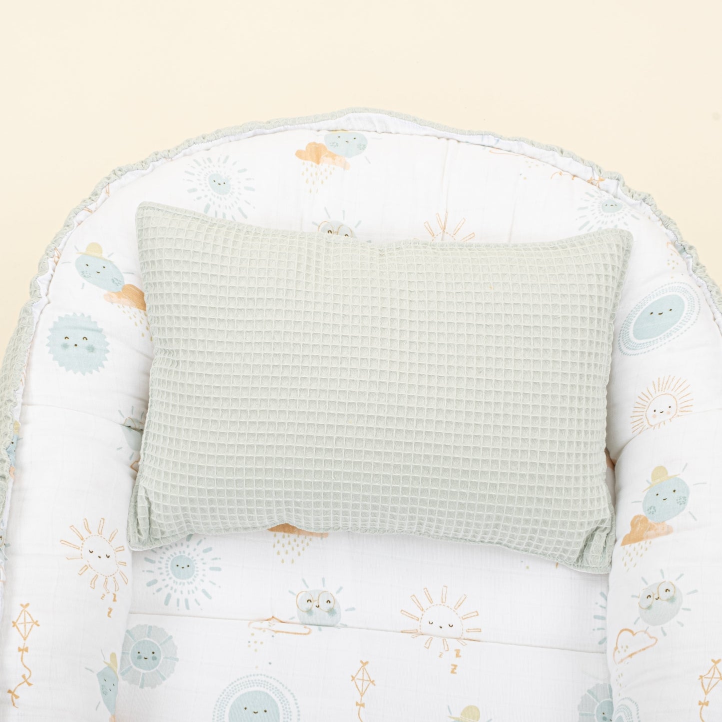 Babynest and Pillow - Çift Taraflı - Açık Yeşil Petek - Su Yeşili Güneş