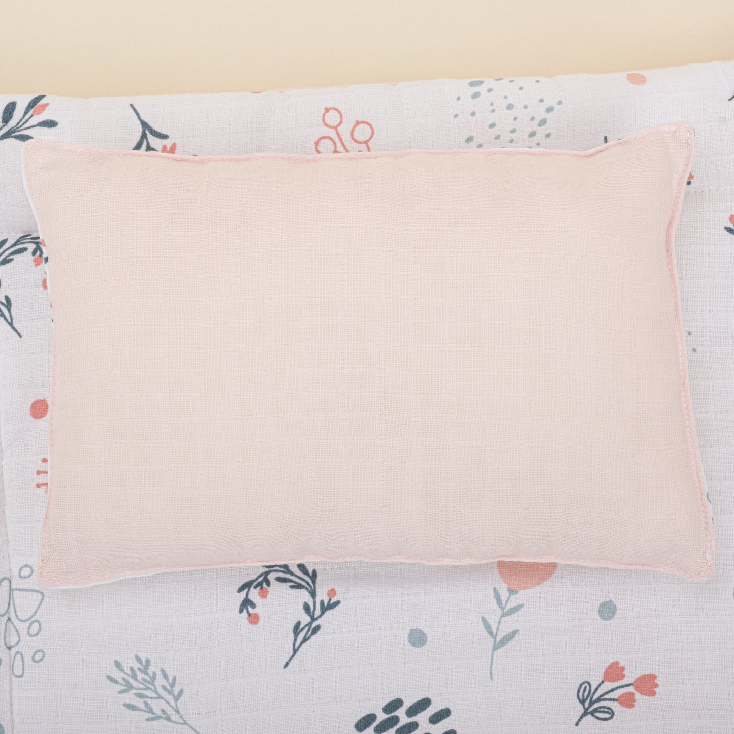 Sleeping Bag and Pillow - Bebe Pembe Muslin - Yeşil Çiçekler