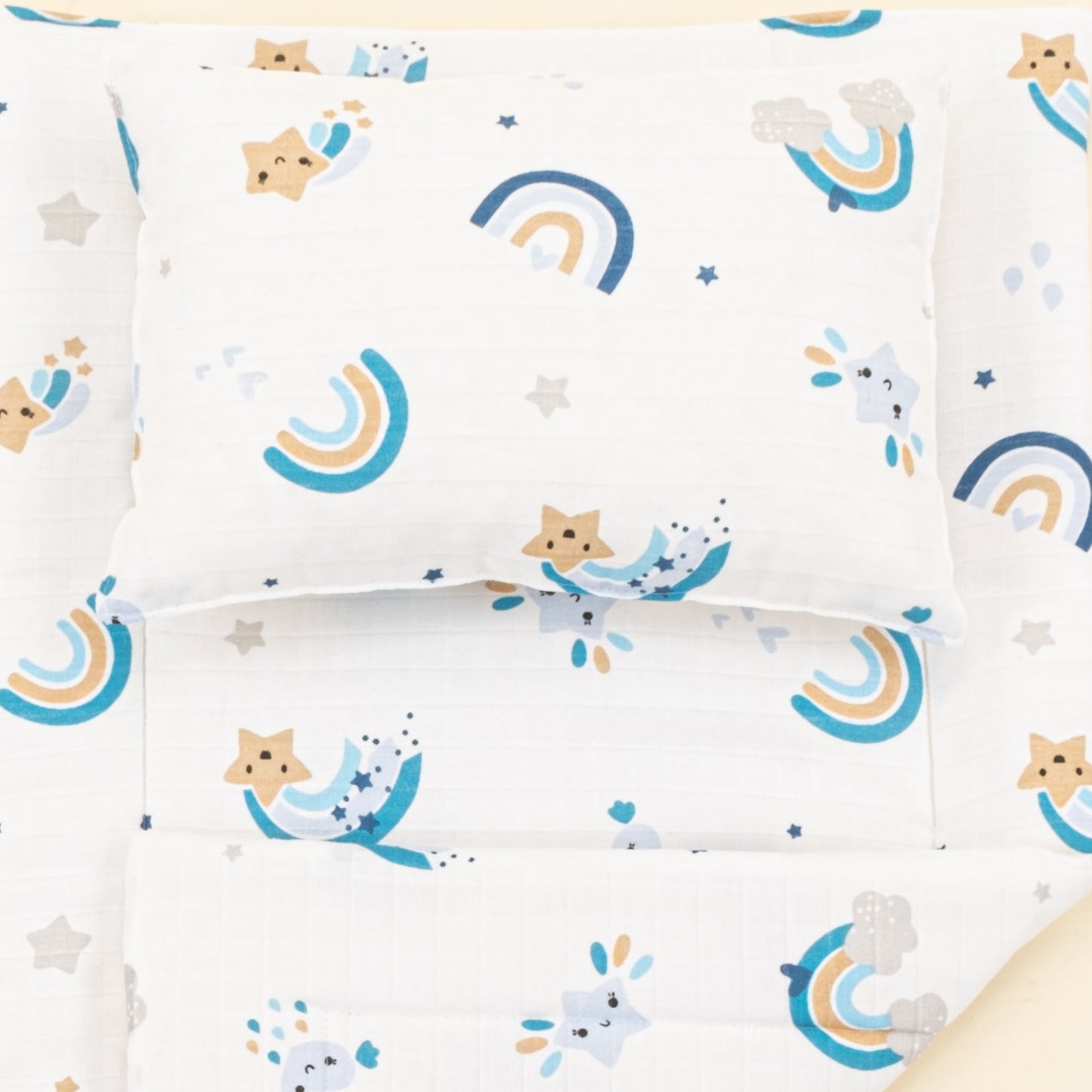 Double Sided Changing Pad and Pillow  - Mavi Gökkuşağı