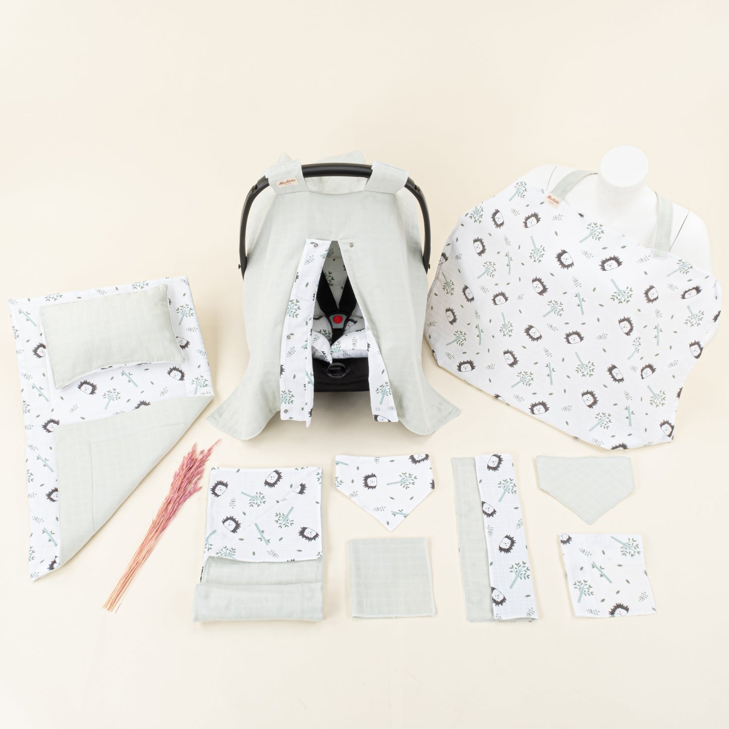 11 Piece - Newborn Sets - Double Sided - Seasonal - Açık Yeşil Muslin - Kirpi