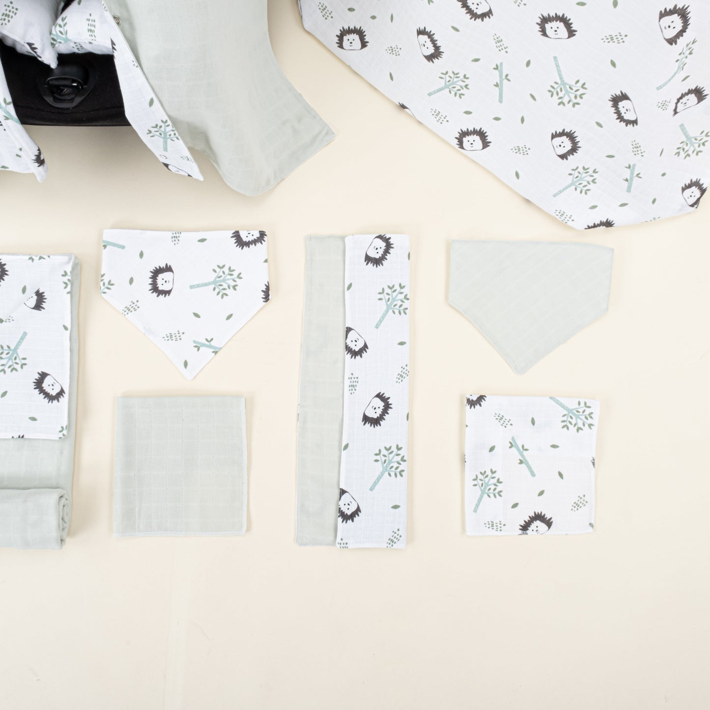 11 Piece - Newborn Sets - Double Sided - Seasonal - Açık Yeşil Muslin - Kirpi