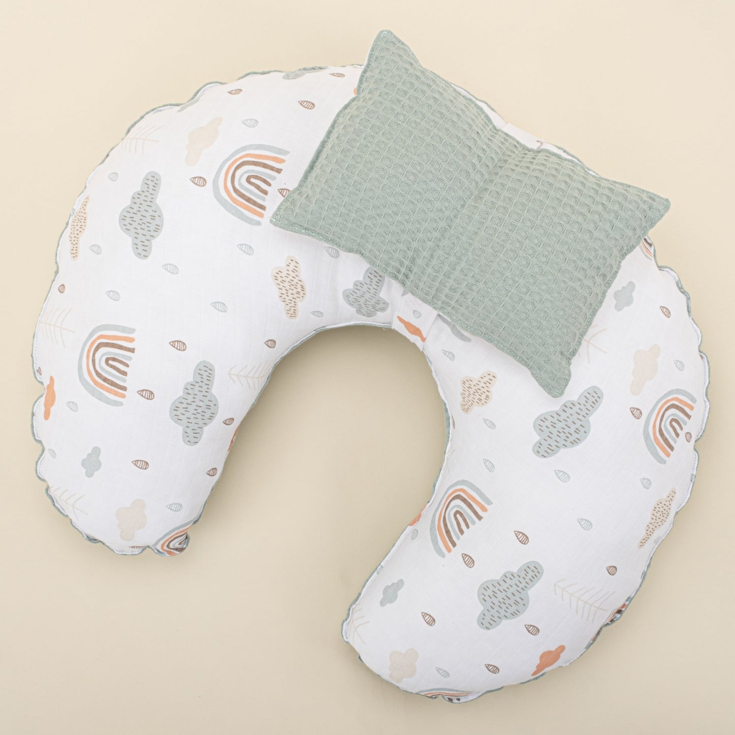 Double Sided Breastfeeding Pillow - Yeşil  Petek - Yeşil Gökkuşağı