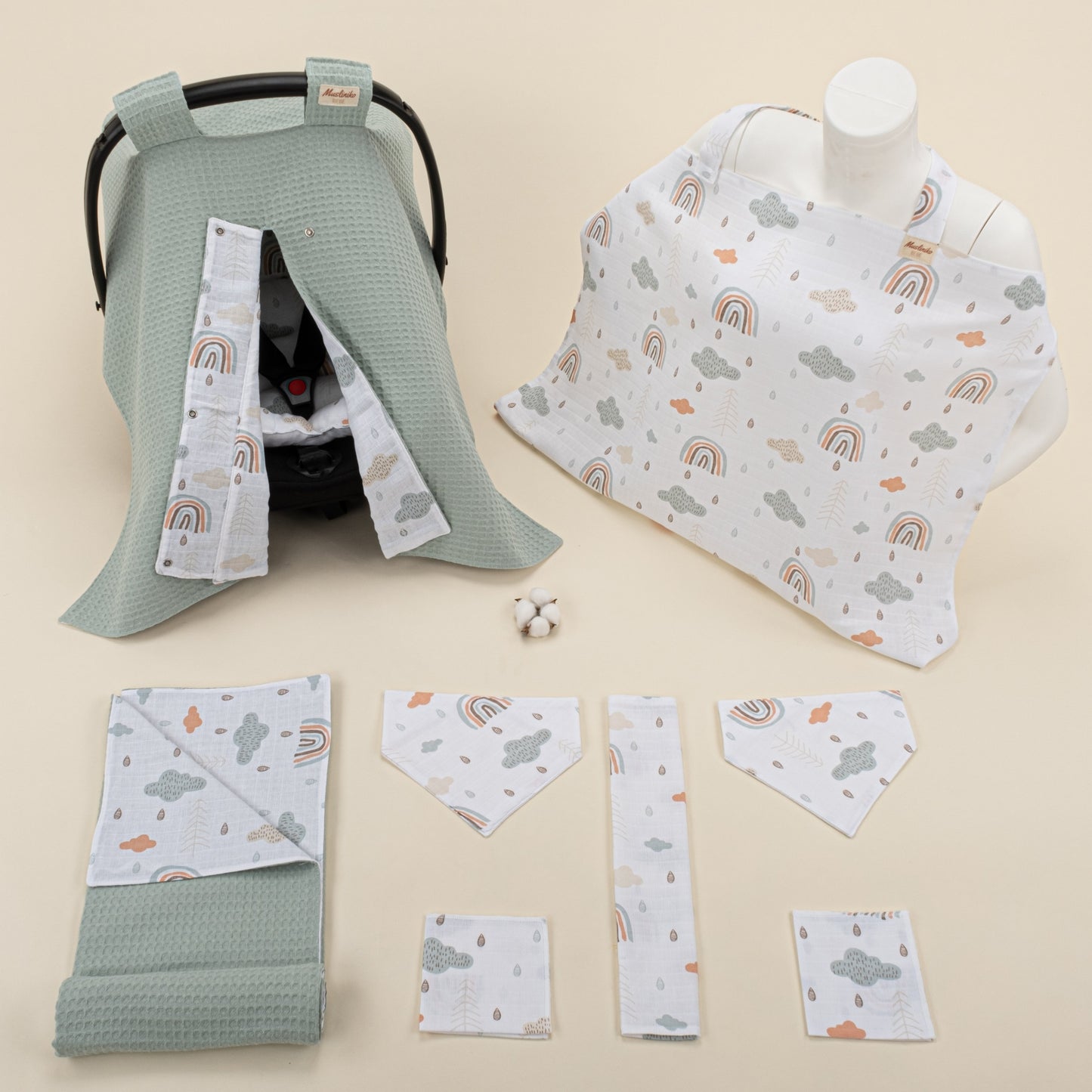 9 Piece - Newborn Sets - Double Sided - Winter - Yeşil  Petek - Yeşil Gökkuşağı