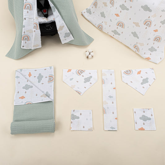 9 Piece - Newborn Sets - Double Sided - Winter - Yeşil  Petek - Yeşil Gökkuşağı