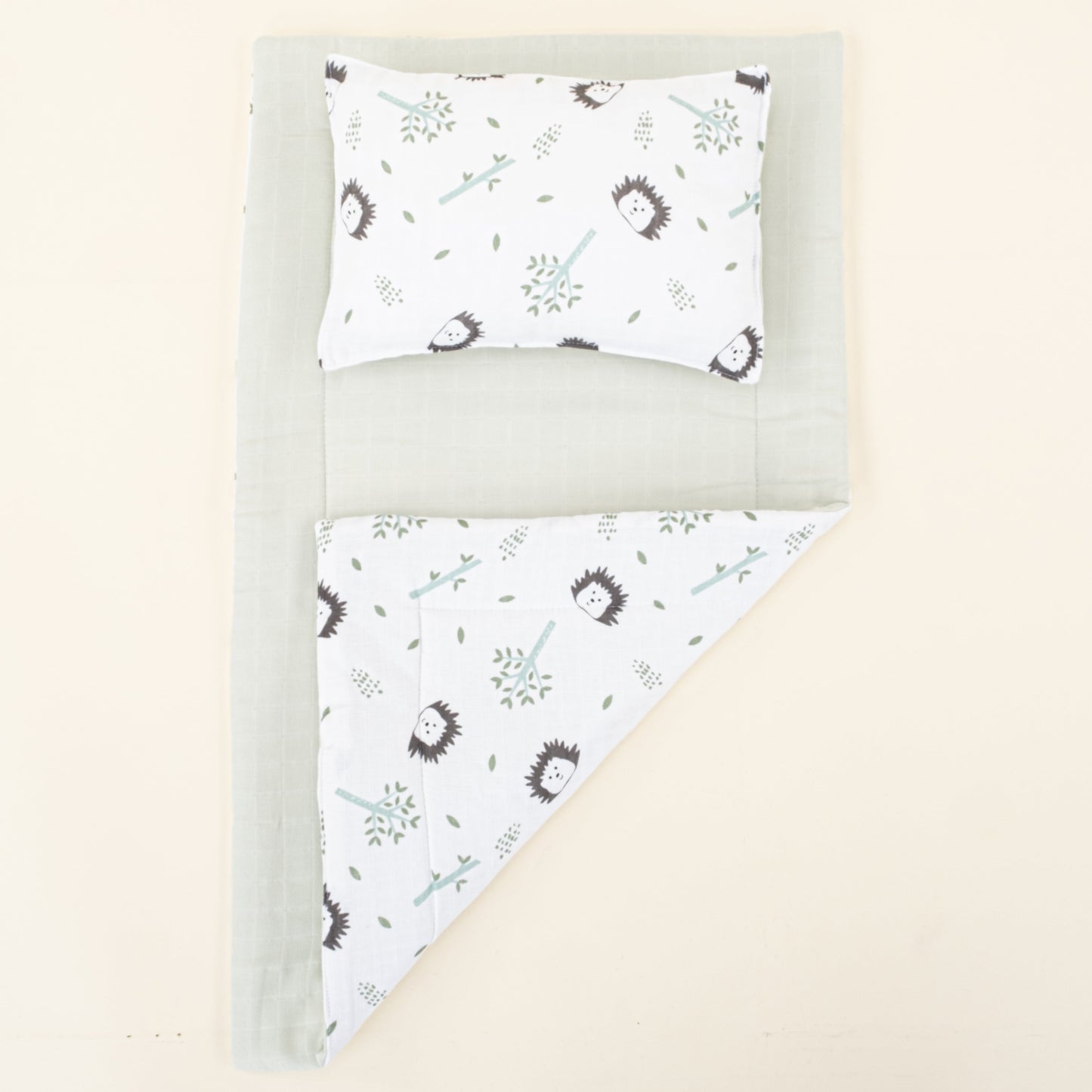 Double Sided Changing Pad and Pillow - Açık Yeşil Muslin - Kirpi