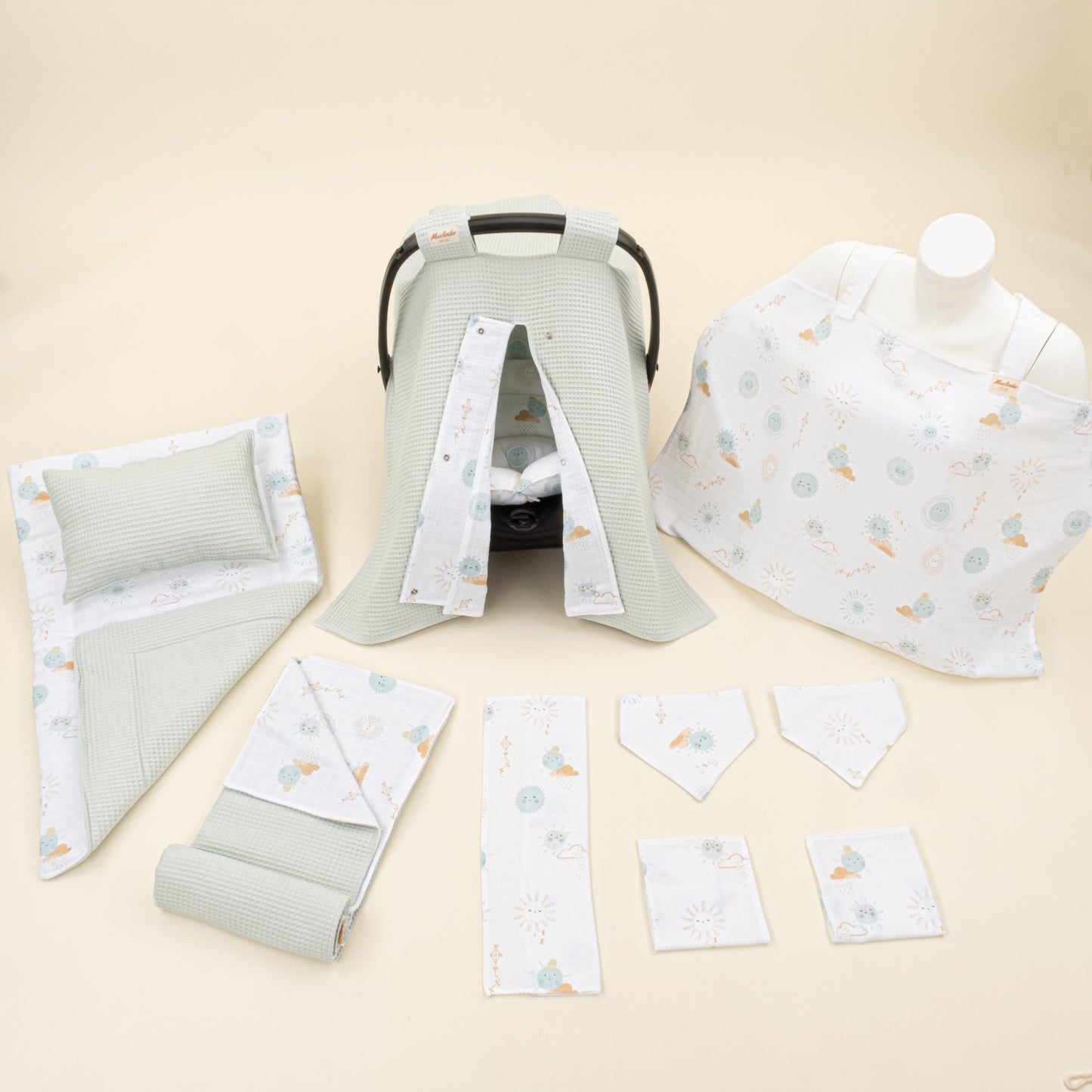 11 Piece - Newborn Sets - Double Sided - Winter - Açık Yeşil Petek - Su Yeşili Güneş