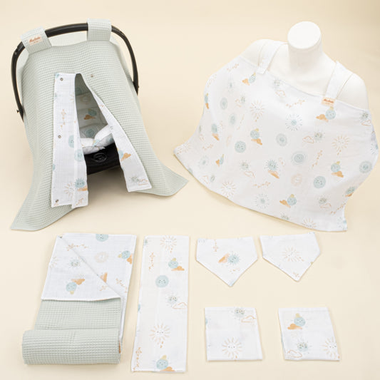 9 Piece - Newborn Sets - Double Sided - Winter - Açık Yeşil Petek - Su Yeşili Güneş