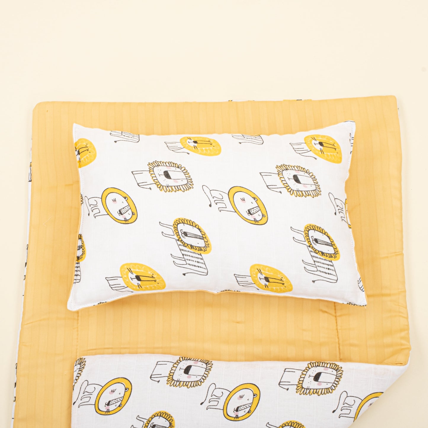 Double Sided Changing Pad and Pillow - Sarı Saten - Sarı Aslan