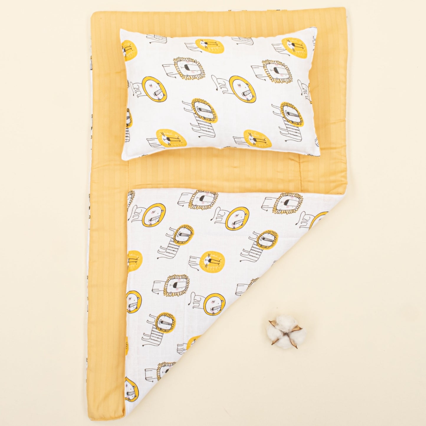 Double Sided Changing Pad and Pillow - Sarı Saten - Sarı Aslan