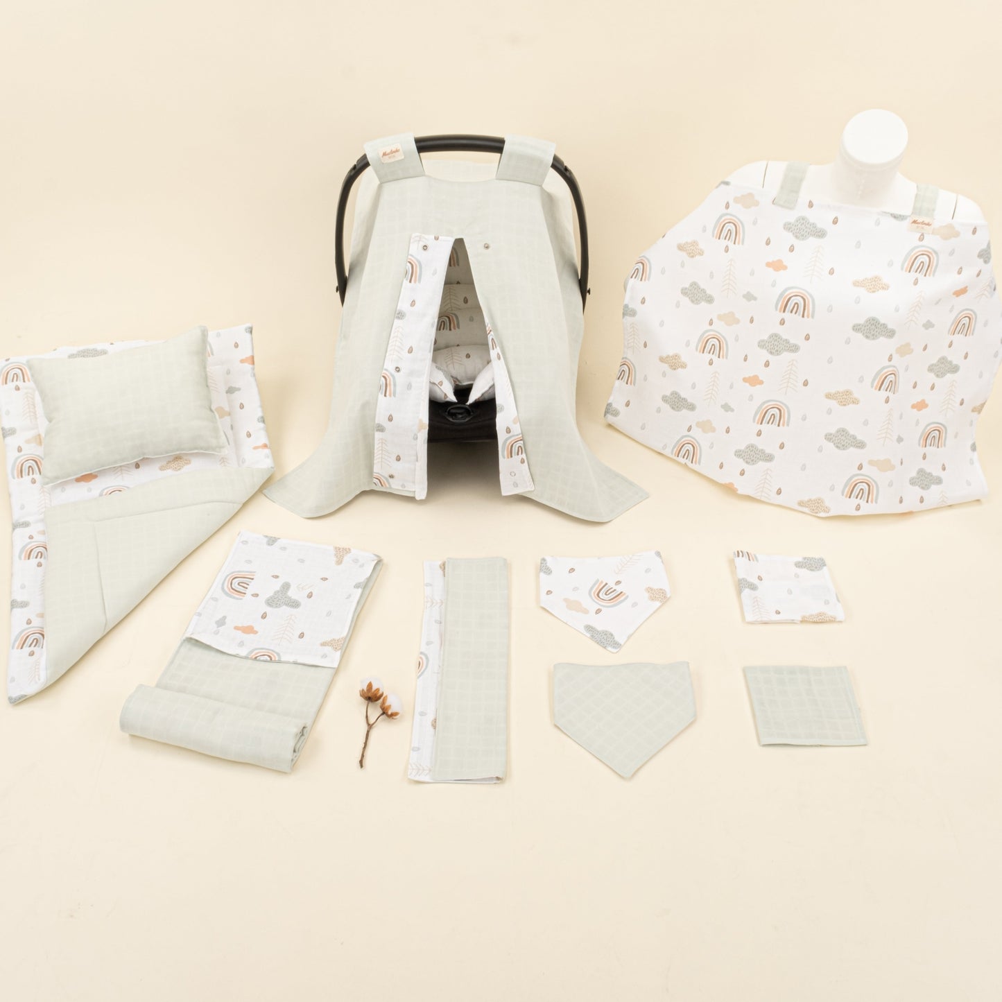 11 Piece - Newborn Sets - Double Sided - Seasonal - Açık Yeşil Muslin - Yeşil Gökkuşağı