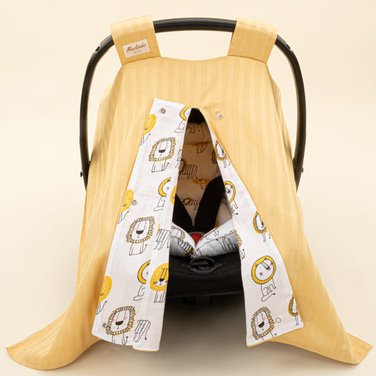 Stroller Cover Set - Double Side - Sarı Saten - Sarı Aslan