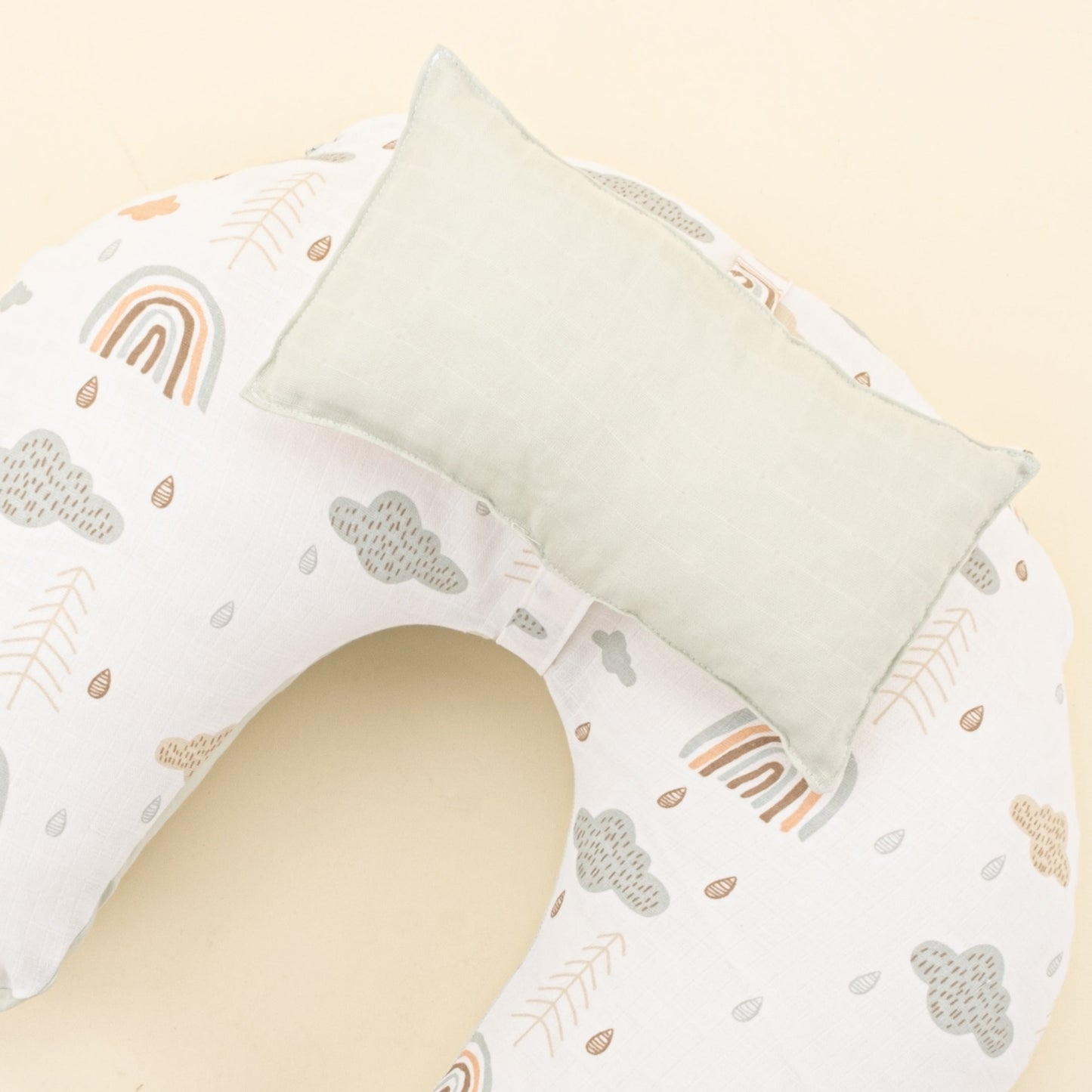 Double Sided Breastfeeding Pillow - Açık Yeşil Muslin - Yeşil Gökkuşağı