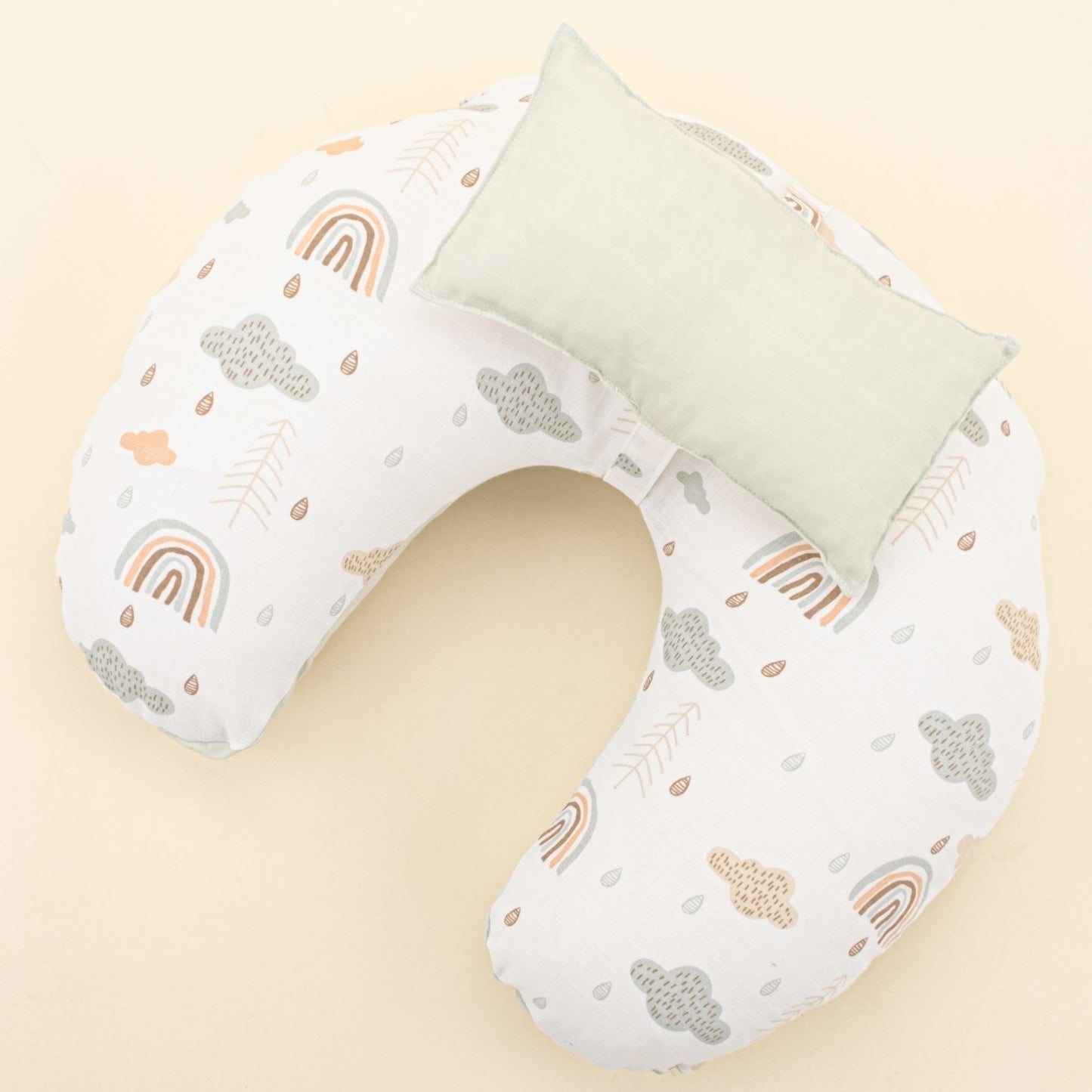 Double Sided Breastfeeding Pillow - Açık Yeşil Muslin - Yeşil Gökkuşağı