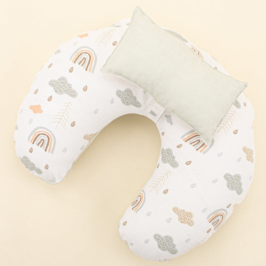 Double Sided Breastfeeding Pillow - Açık Yeşil Muslin - Yeşil Gökkuşağı