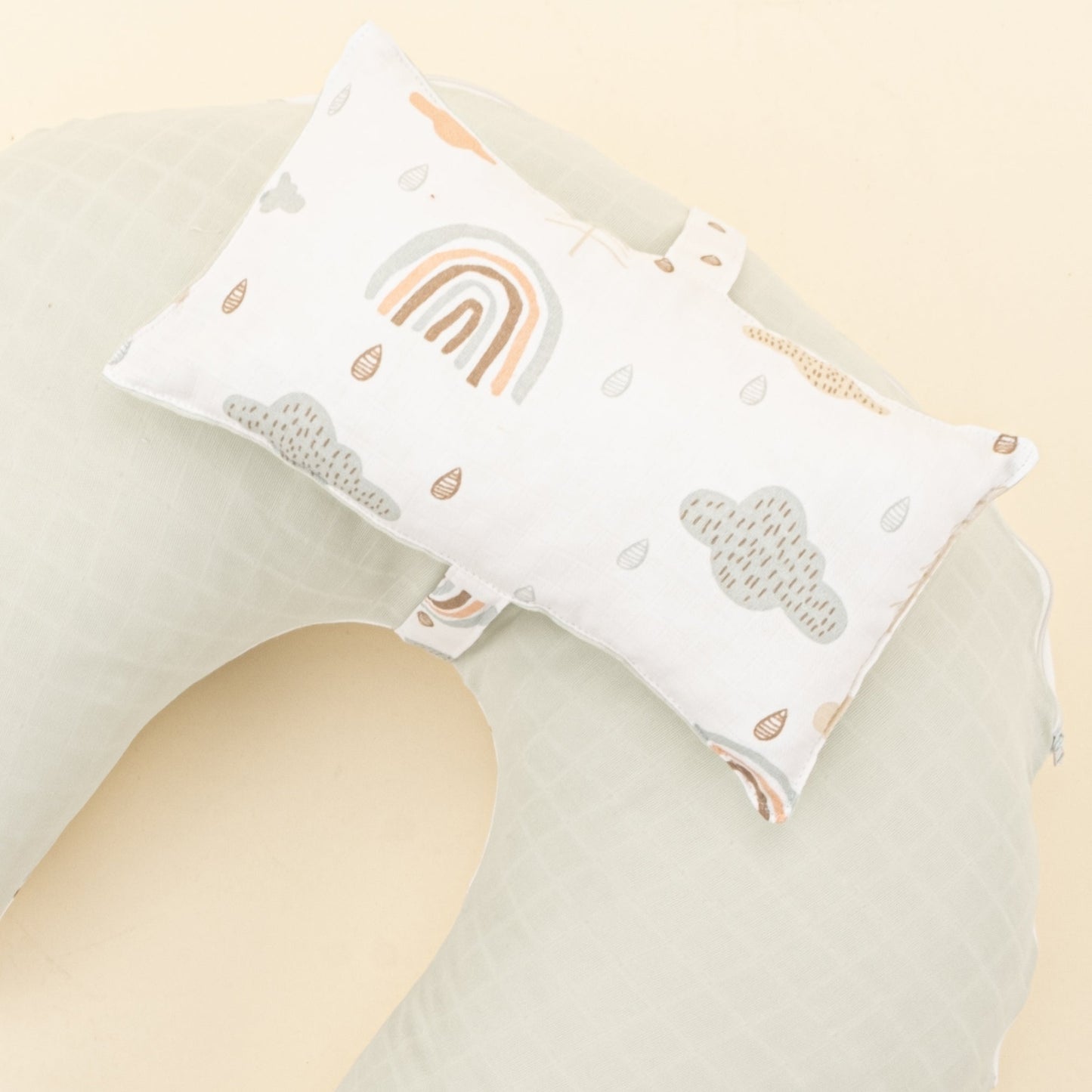 Double Sided Breastfeeding Pillow - Açık Yeşil Muslin - Yeşil Gökkuşağı