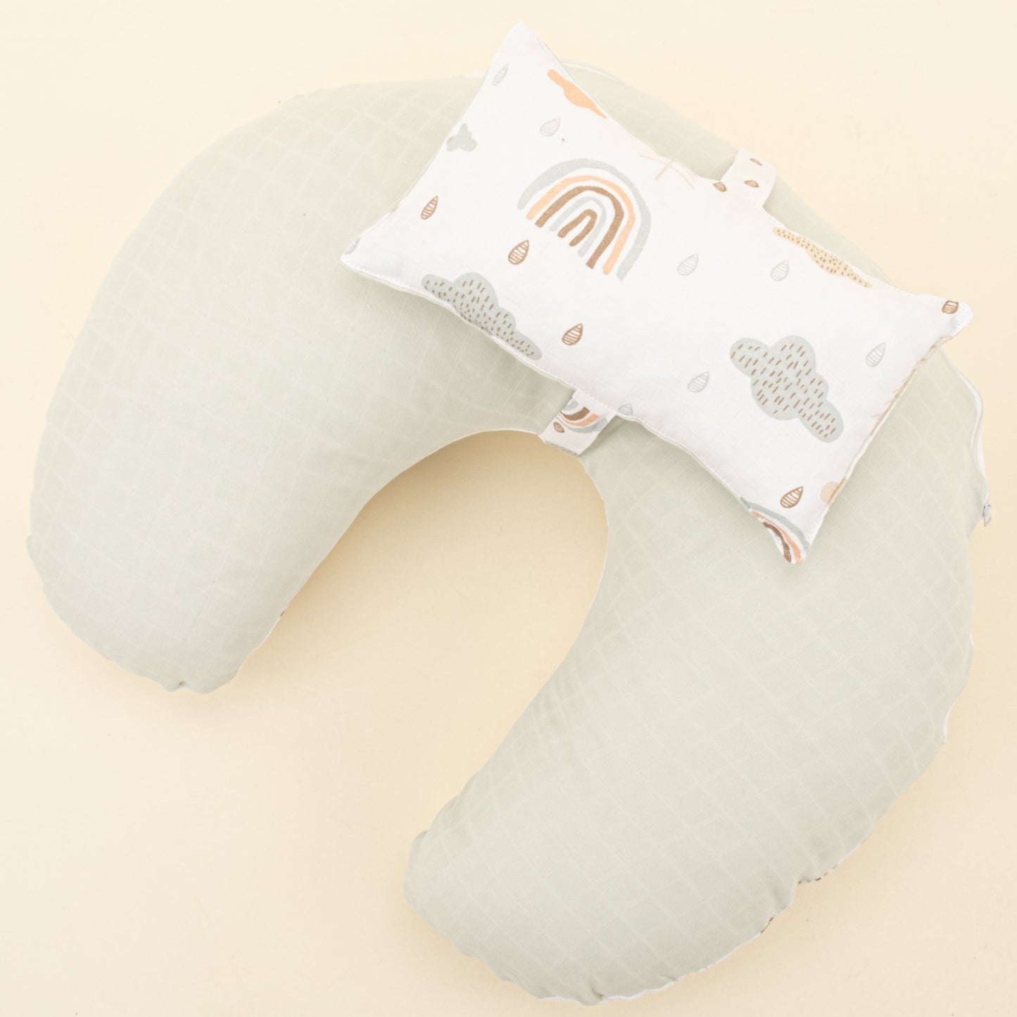 Double Sided Breastfeeding Pillow - Açık Yeşil Muslin - Yeşil Gökkuşağı