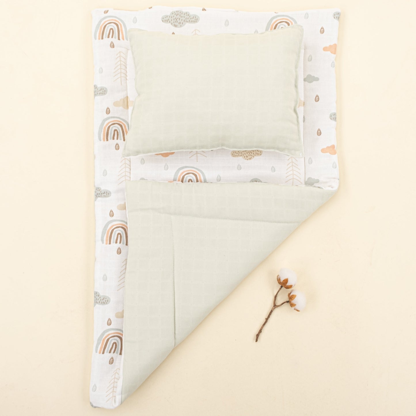 Double Sided Changing Pad and Pillow - Açık Yeşil Muslin - Yeşil Gökkuşağı