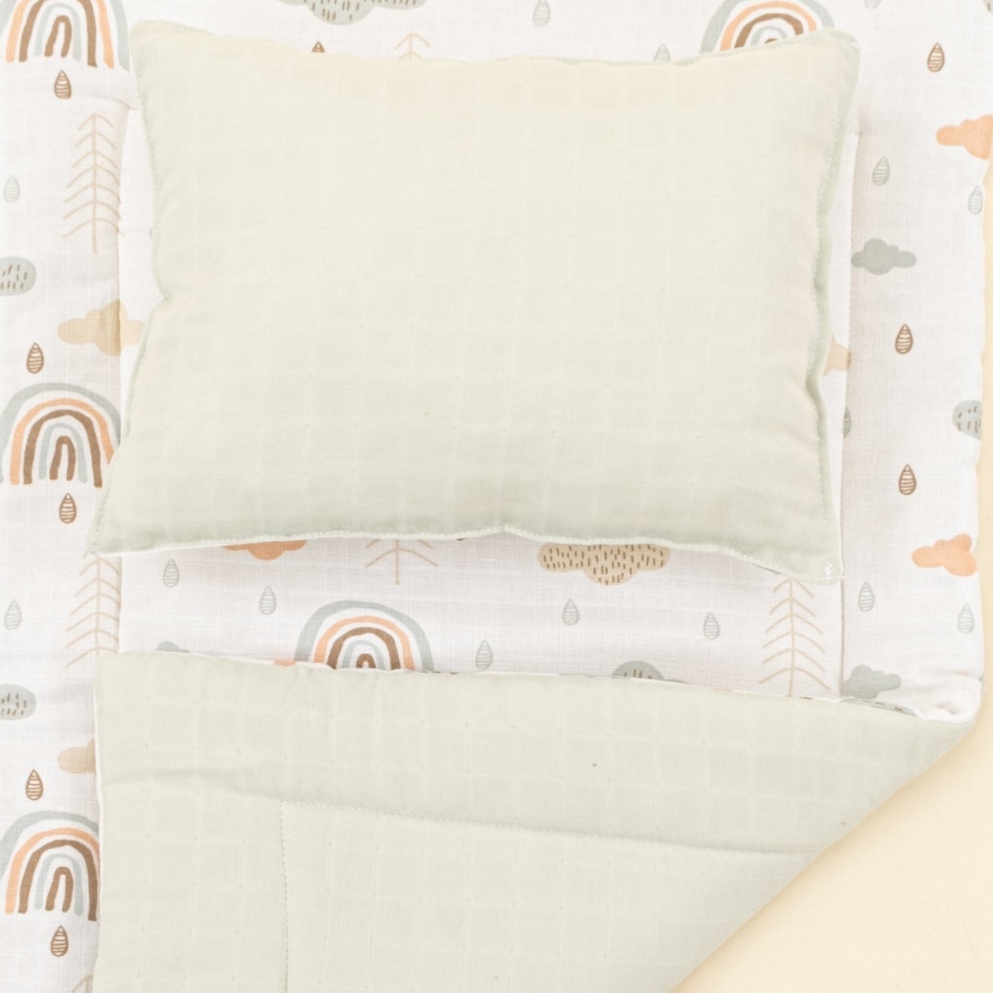 Double Sided Changing Pad and Pillow - Açık Yeşil Muslin - Yeşil Gökkuşağı