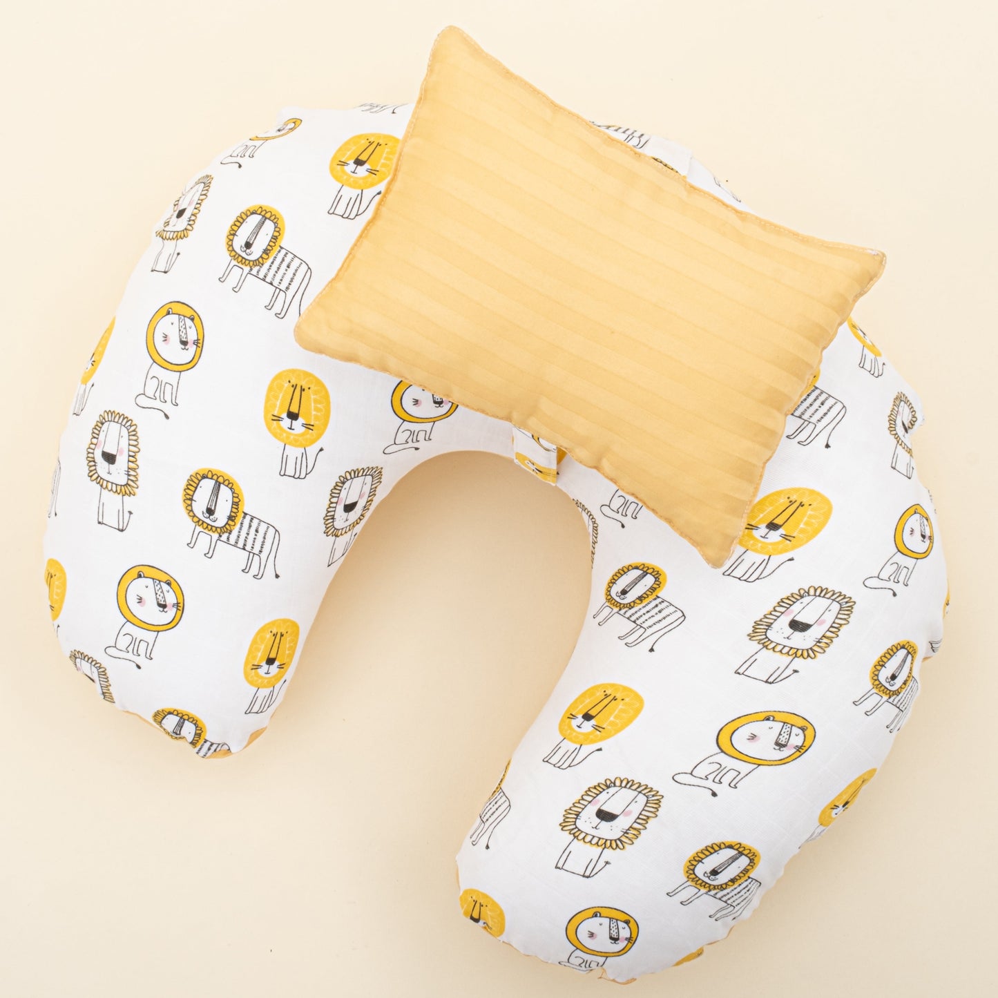 Double Sided Breastfeeding Pillow - Sarı Saten - Sarı Aslan