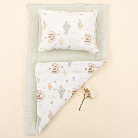 Double Sided Changing Pad and Pillow - Açık Yeşil Muslin - Yeşil Gökkuşağı