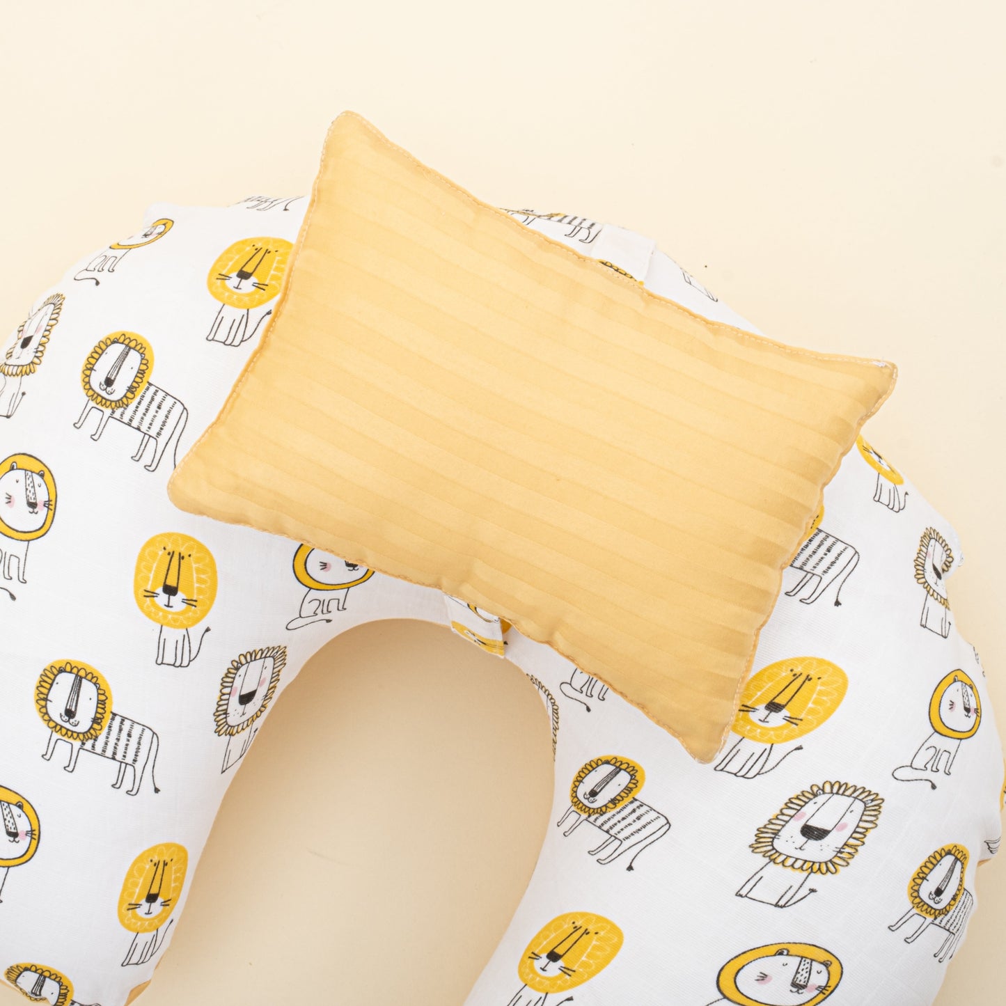 Double Sided Breastfeeding Pillow - Sarı Saten - Sarı Aslan