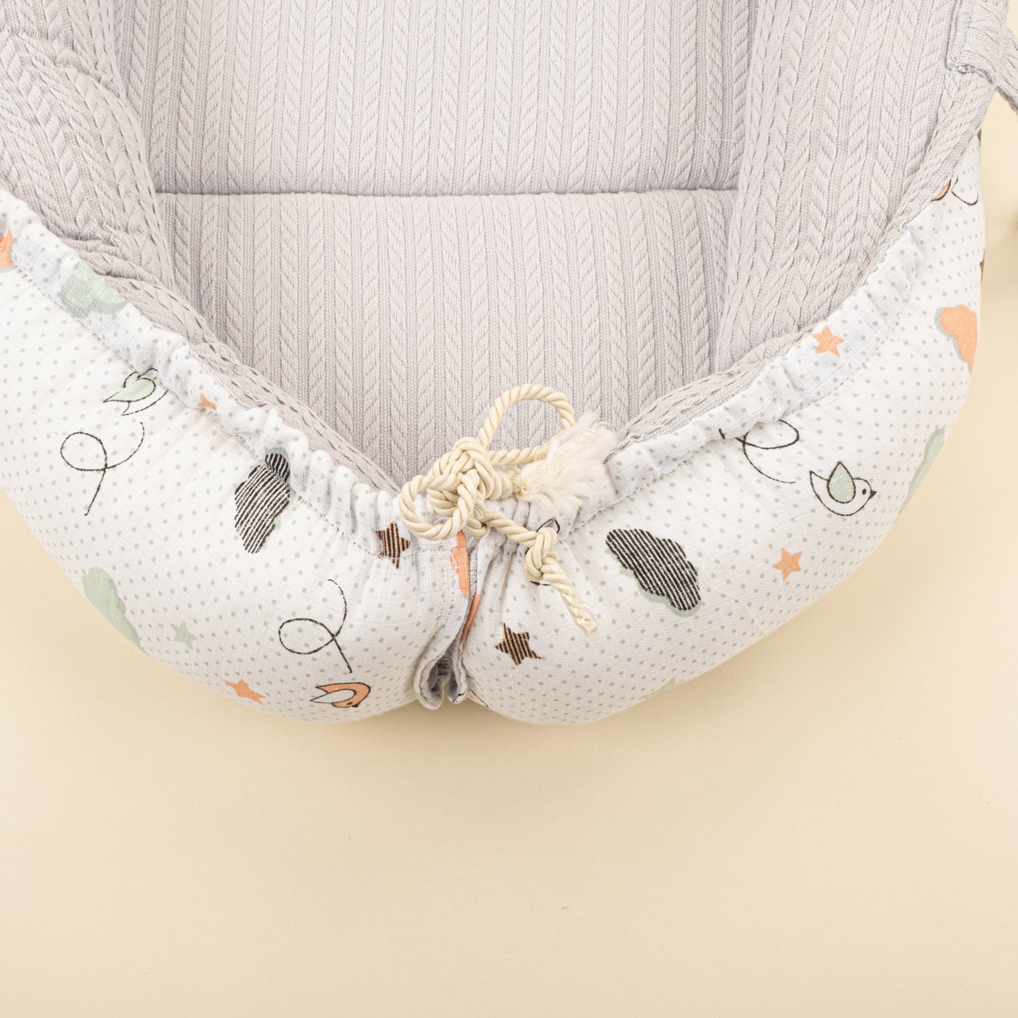 Babynest and Pillow - Çift Taraflı - Açık Gri Örgü - Kuş