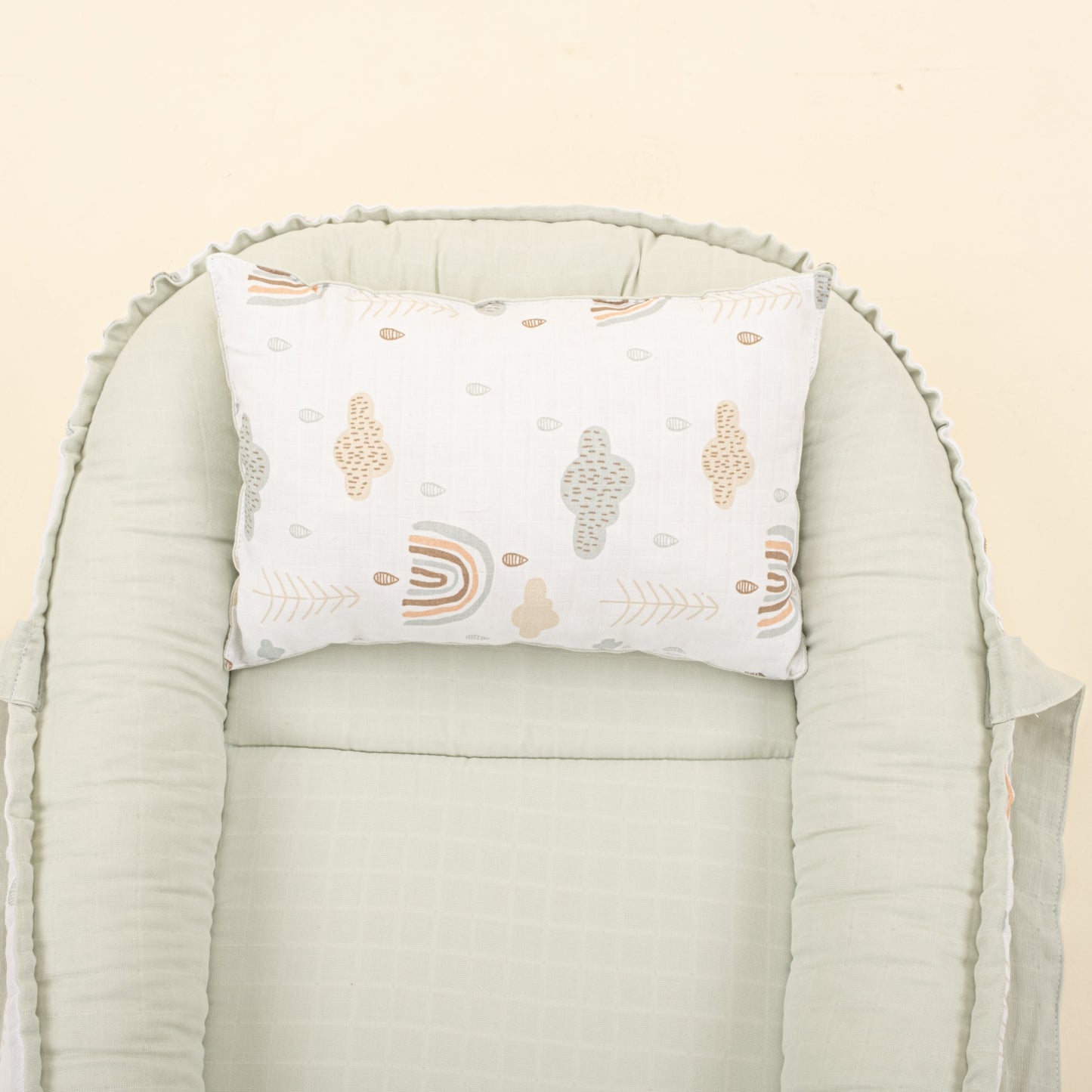 Babynest and Pillow - Çift Taraflı - Açık Yeşil Muslin - Yeşil Gökkuşağı